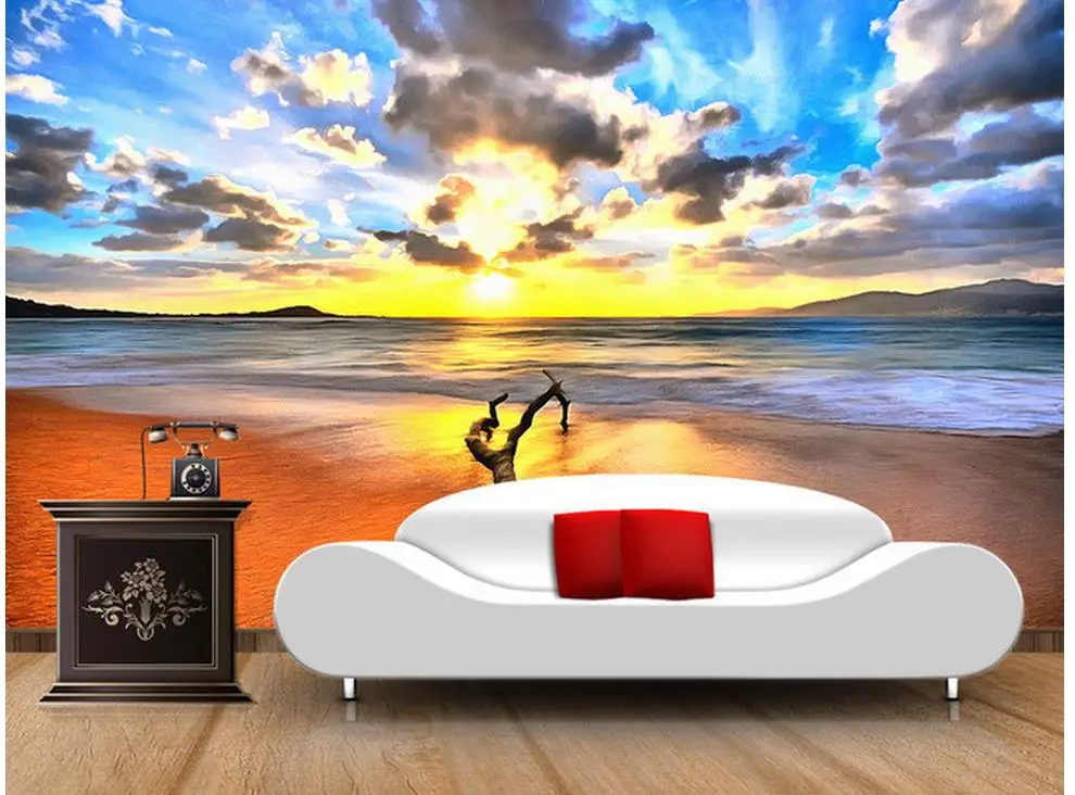 

custom photo wallpaper 3d wallpaper 3d modern Sunrise seaside ancient tree TV wall mural 3d wallpaper