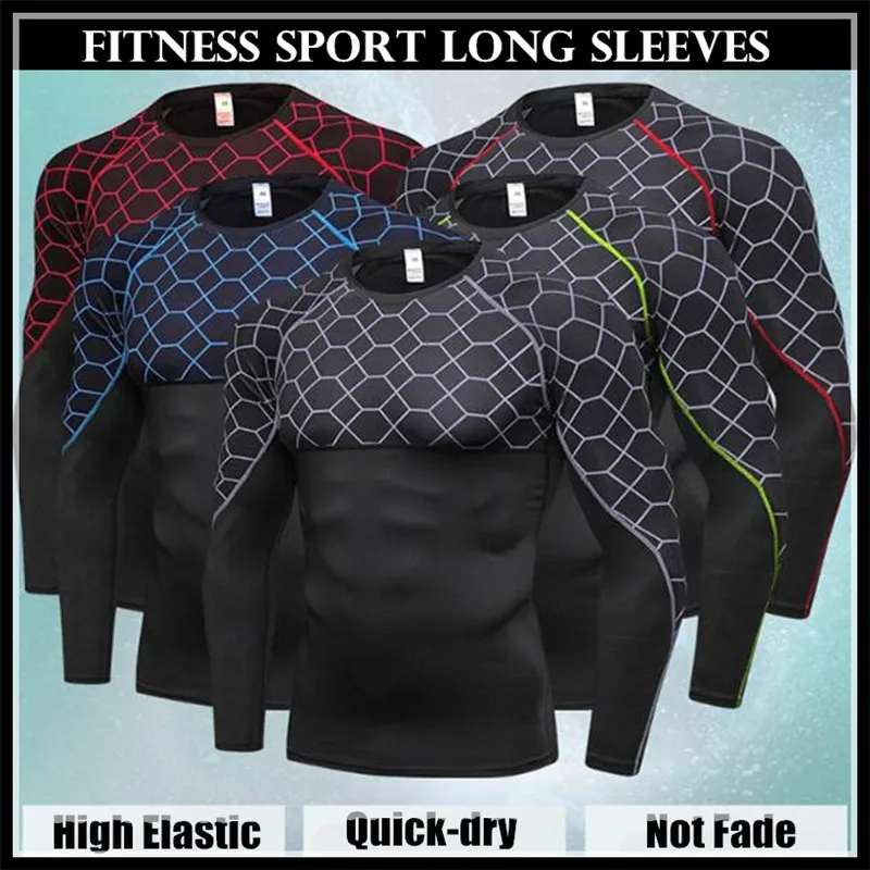 

100p Men Pro Shaper Compression Tight Trainning T-shirt,High Elastic Quick-dry Wicking Sport Fitness Running Bottom Long Sleeves