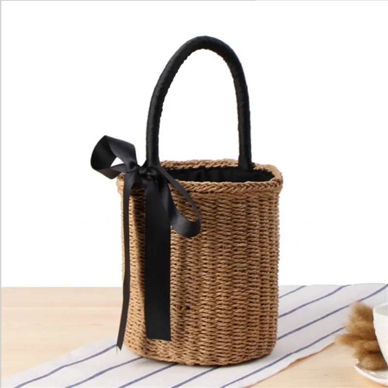 2023 Bohemian Straw Bags Fashion Beach Handbags handmade Summer Wicker Basket Bag With Ribbons Holiday Bags MN666