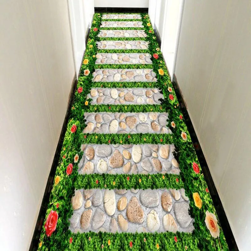 PVC Wallpaper 3D Garden Stone Path Tiles Floor Mural Wallpaper Living Room Balcony Bathroom Waterproof Wall Sticker Home Decor