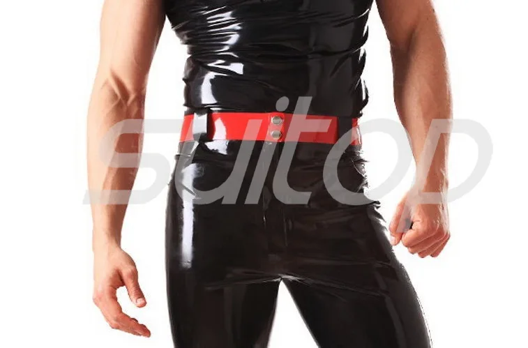 Suitop 0.4mm latex rubber glued leggings with front zip pants trousers with belt jeans