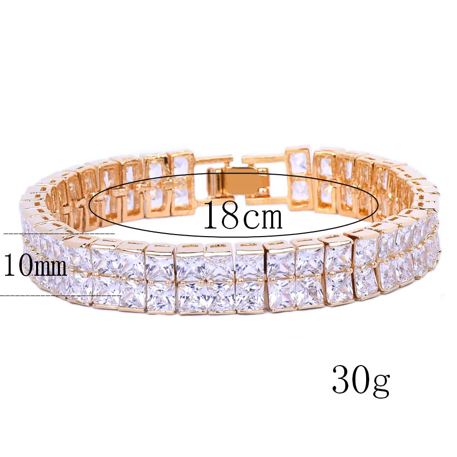 Baguette Bracelet Hip Hop Jewelry Copper Material Gold Color Square Men Link 18cm