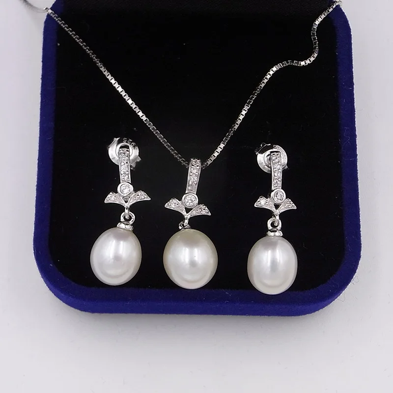 Sinya Pearl Jewelry Set in 925 Sterling Silver Include Pendant Necklace And Dangle Earrings Christmas Birthday Gift