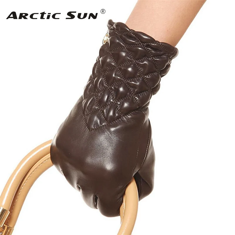 Brand Genuine Leather Gloves High Quality Soft Women Sheepskin Glove Fashion Trend Winter Driving Leather Gloves EL005NC