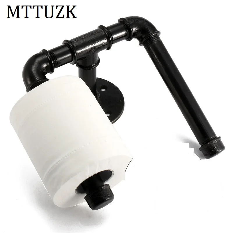 MTTUZK Black Iron Pipe Toilet Paper Holder Industrial Retro Style Toilet Roll Paper Ring Wall Mounted Doble Roller Holder MT1903