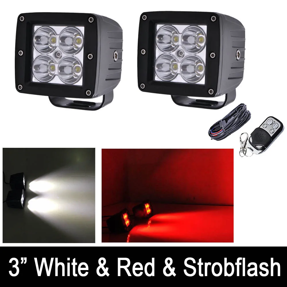 2x 3 inch LED Work Light 4800LM Spot Fog Driving Lamp Dual Color Change Strobe IP68 Waterproof Offroad & Harness for Truck SUV