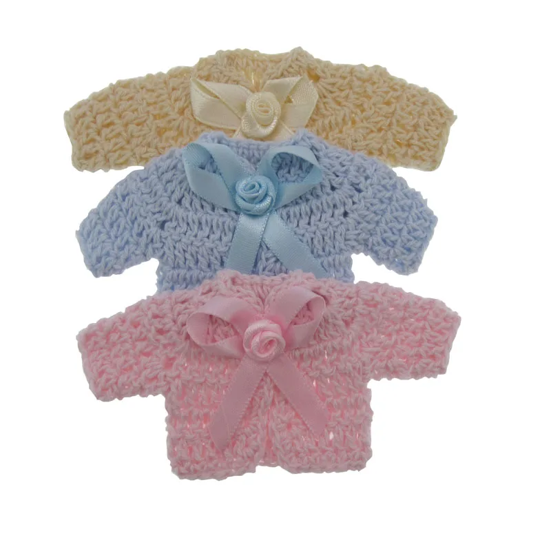 

12Pcs Handmade Mini Cotton Crochet Sweater Flower Ribbon For Baby Shower Baptism Party DIY Table Decoration 5 x 10cm