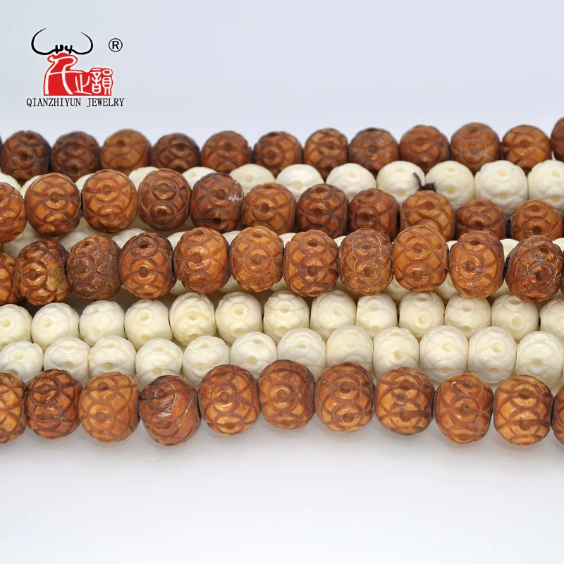 30PCS Yak Bone Handmade Carved Bead Necklace DIY Scatter Beads Antique Beads for jewelry making 8/10/12mm Hole 1.5mm