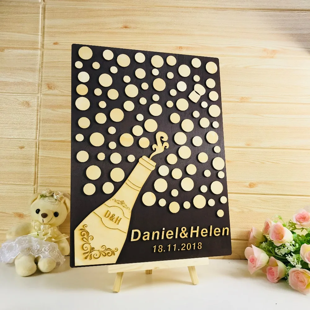 Personalized  Wedding Guest Book, 3D Theme Unique Wedding Guest Book,Custom Champagne Bottle Sign Wedding Guest Book Rustic