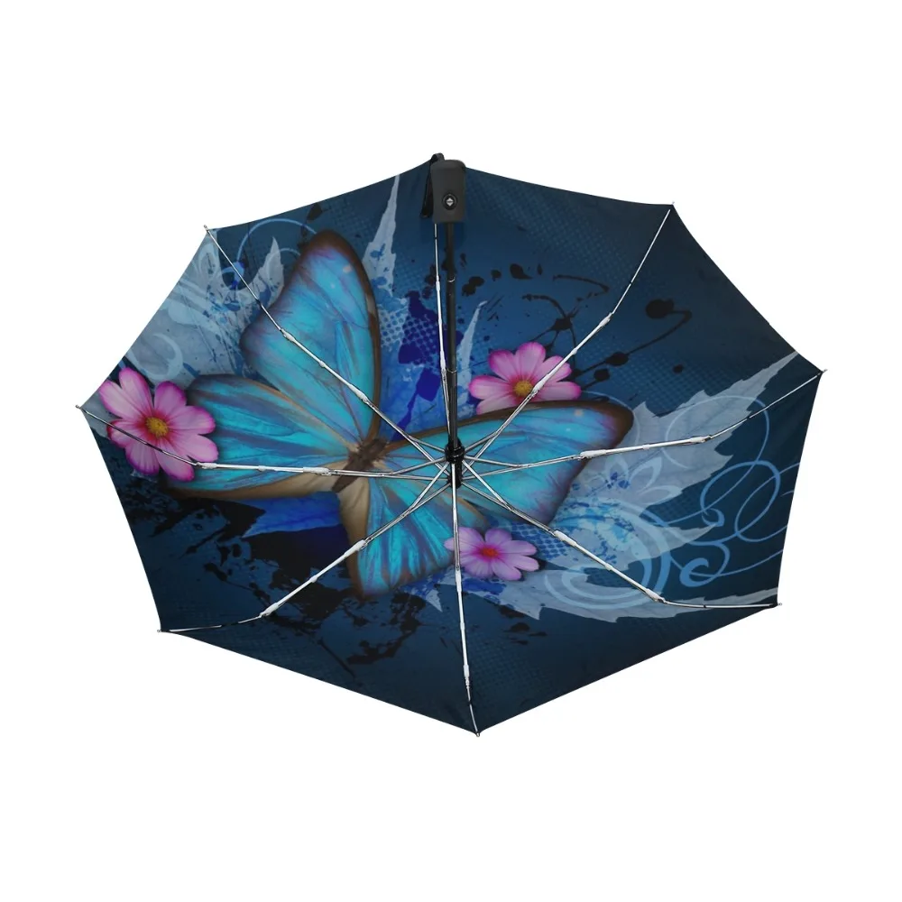 New Fashion Butterfly Over Flowers Print ombrello automatico da donna 3 ombrello pieghevole con protezione solare da pioggia ombrellone portatile