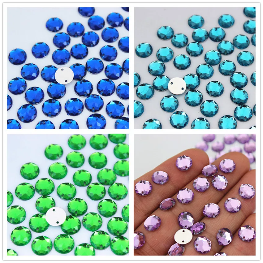 Cong Shao 200pcs 8mm Colorful Round stones and crystals flatback Acrylic Rhinestone trim sewing 2 Hole DIY Wedding dress 8C785