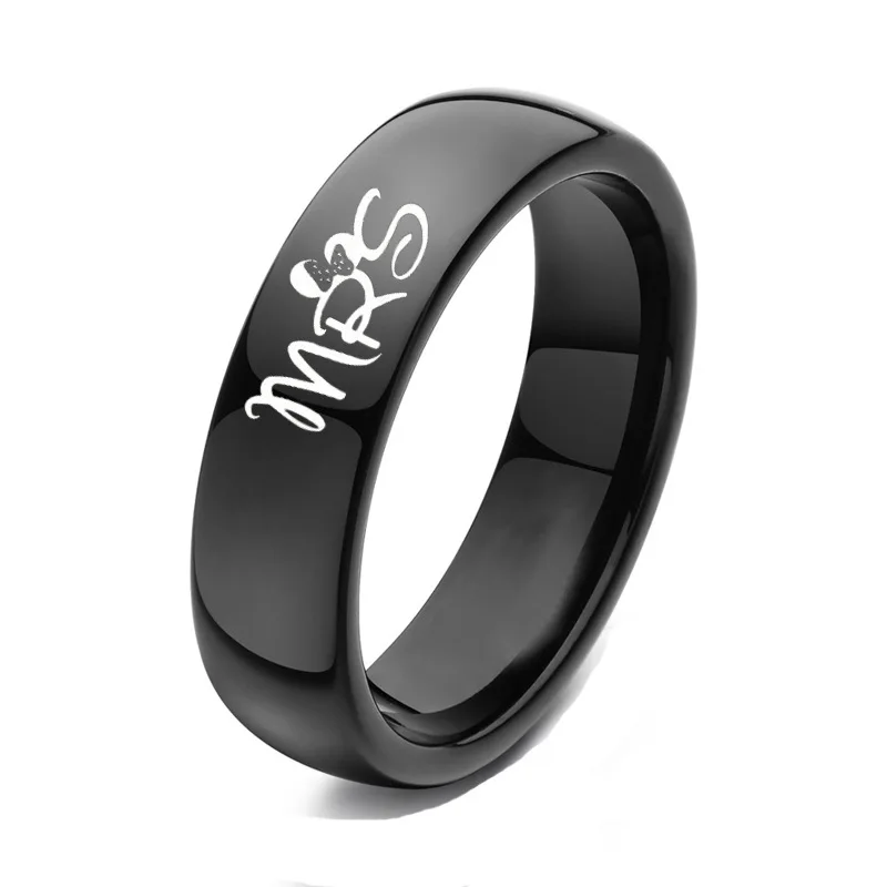 Lovers\' Ring Black Color Couple Ring Stainless Steel Wedding Mr Mrs Ring for Women and Men Promise Jewelry