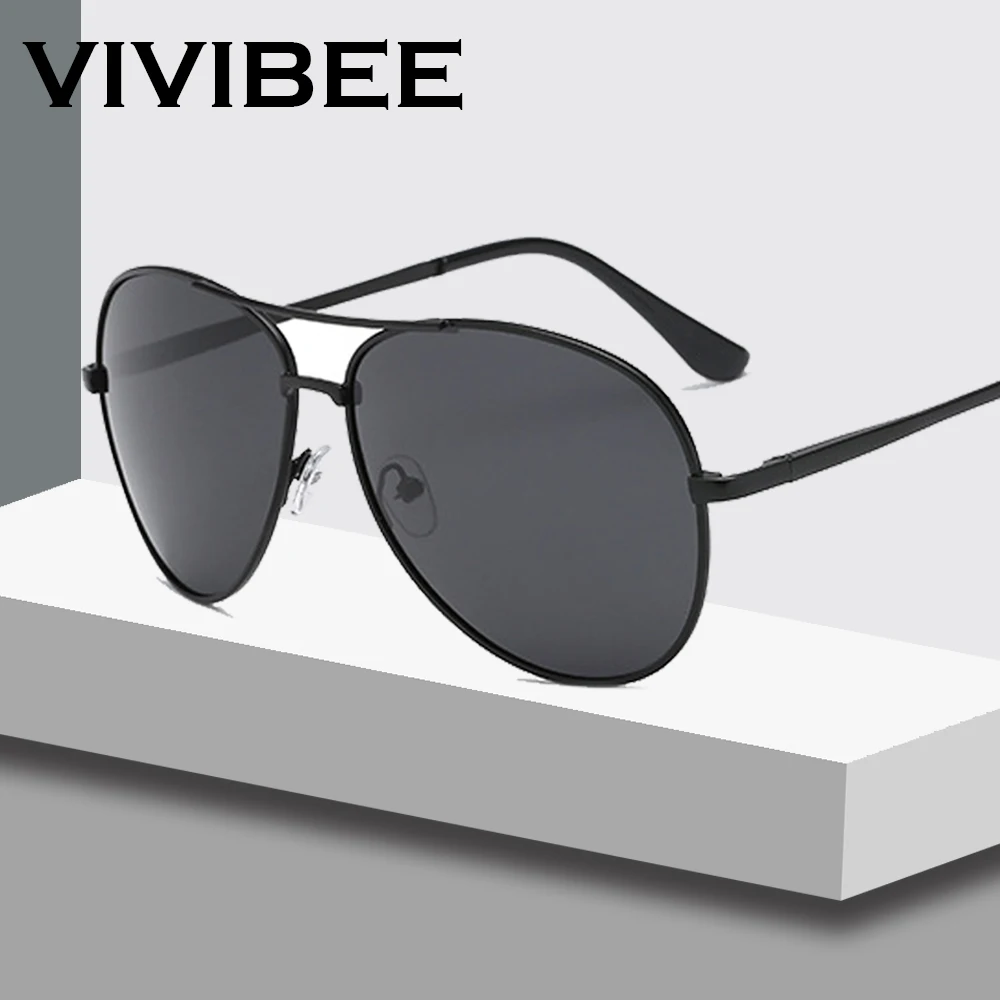 

VIVIBEE Class Men Aviation Polarized Metal Frame Sunglasses Black Women Style Summer UV400 Polarised Sun Glasses 2024 Shades