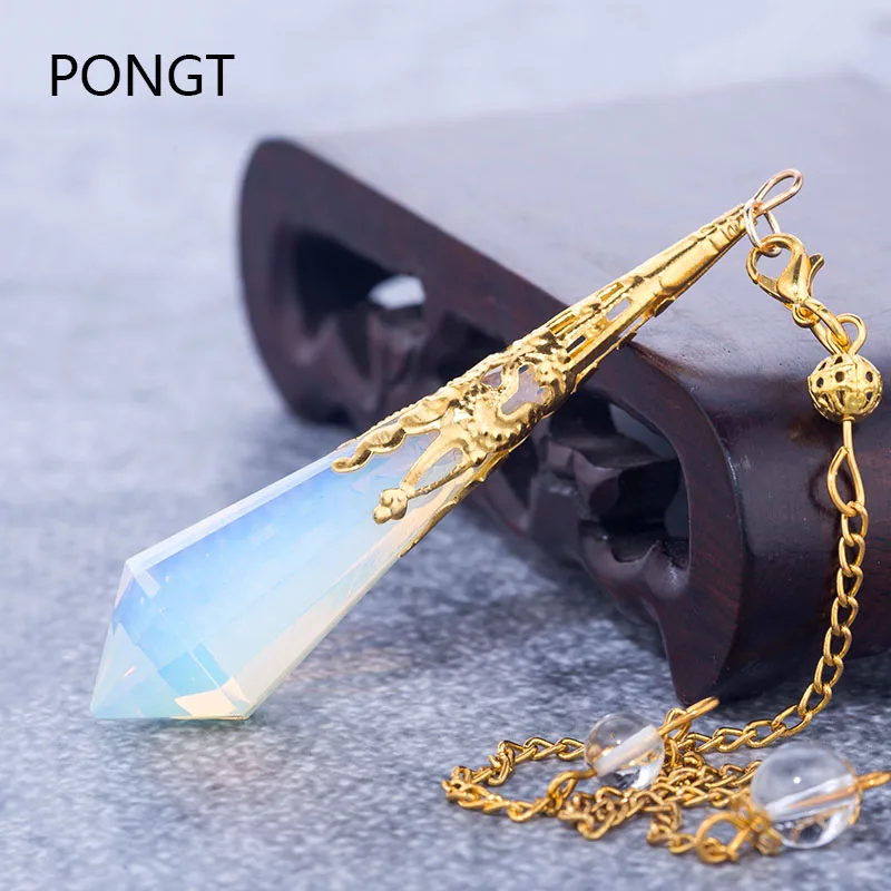 High quality Natural stone pendulum for dowsing quartz Opalite opal pendulos sacred geometry healing crystals pendant jewelry