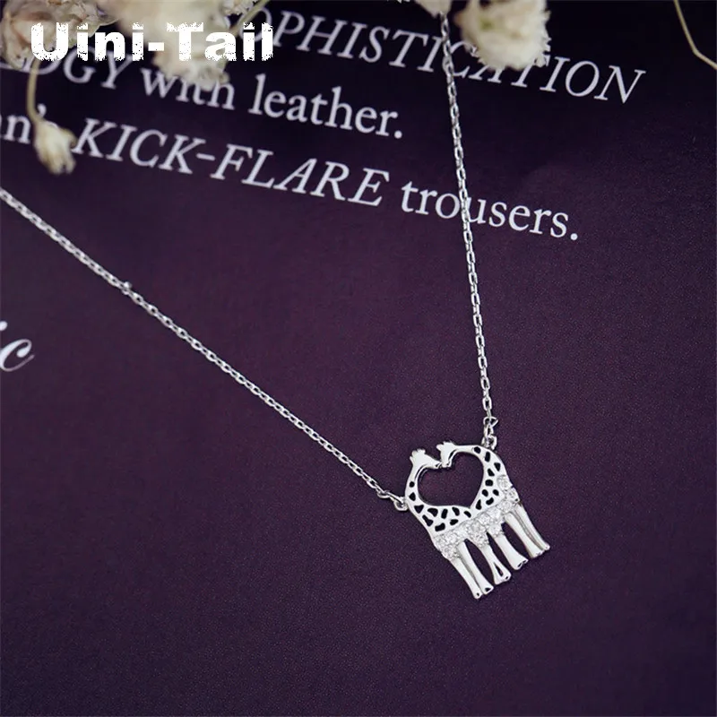 Uini-Tail new 925 Tibetan silver fashion cute giraffe micro-inlaid necklace Korean fashion tide flow high quality jewelry ED281