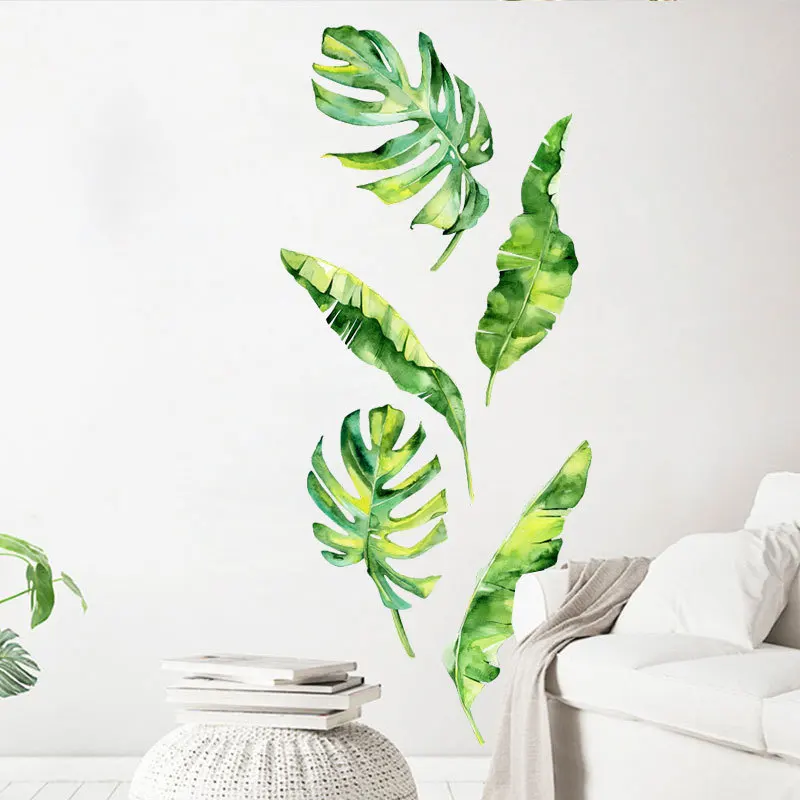 

Tropical Plant Leaves Wall Sticker For Living Room Sofa TV Background Decoration Mural Home Decor Green Plant Beautify Decals
