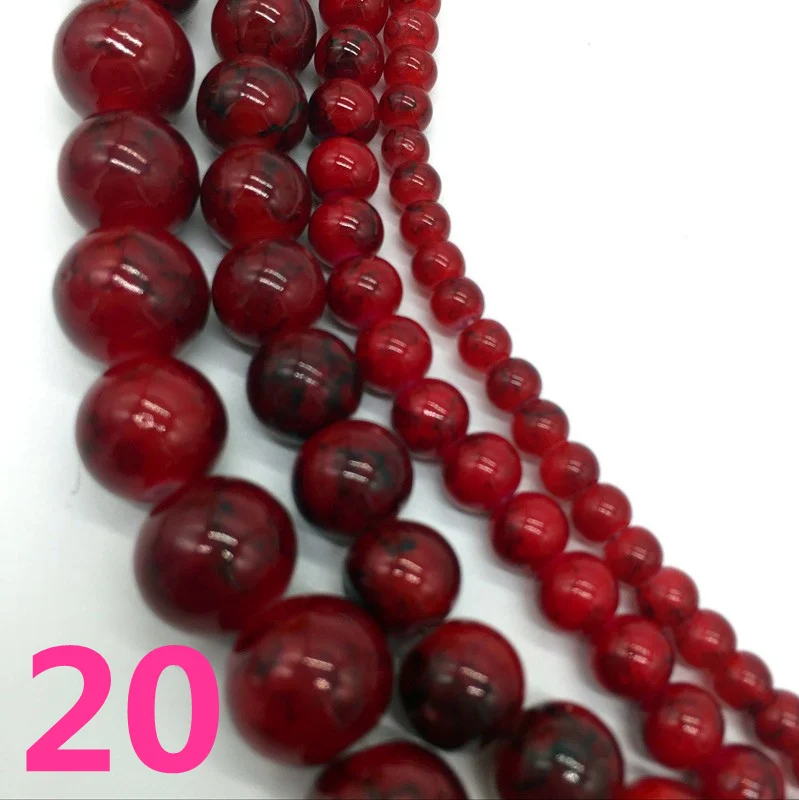 NEW 4 /6 /8 /10 mm Deep red Chic Glass Loose Spacer Charm Beads Pattern DIY Jewelry Making Accessory