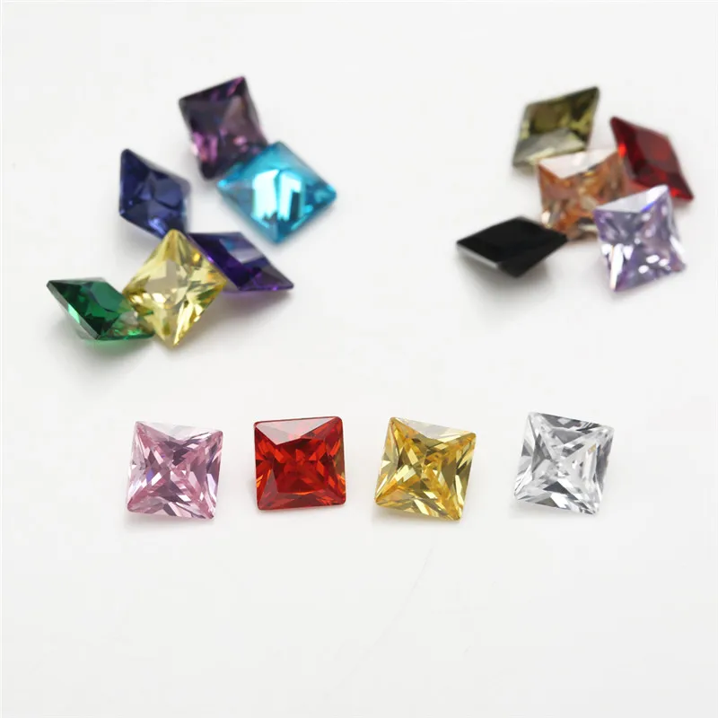 1pcs Per Color Total 15pcs Square Shape Loose Cubic Zirconia Stone Mix 15 Colours CZ Synthetic Gemstone for Jewelry Making