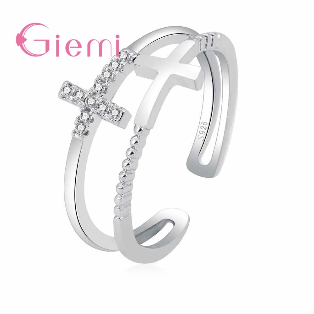 Personality Cross Classic Opening Adjustable Size Ring for Women's Birthday Gift Jewelry and CZ