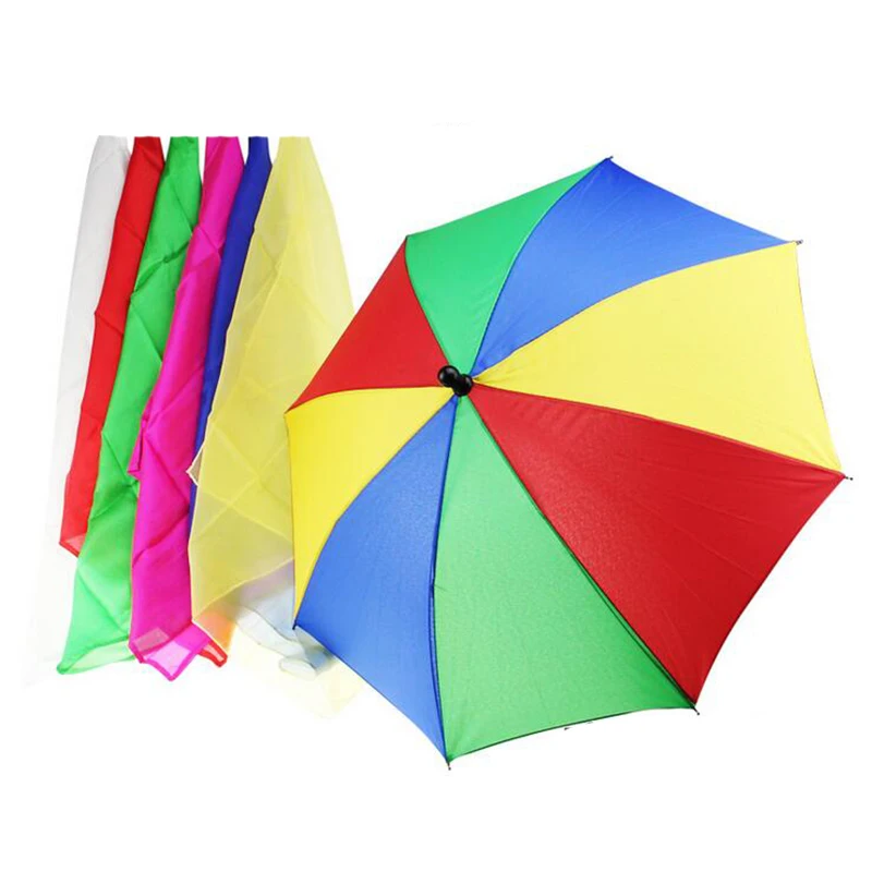 1 Set 40cm Magic Scarves Change The Umbrella (1 Pcs Umbrella +6 Pcs Silks )  Magic Tricks Street Stage Party Magic Accessory