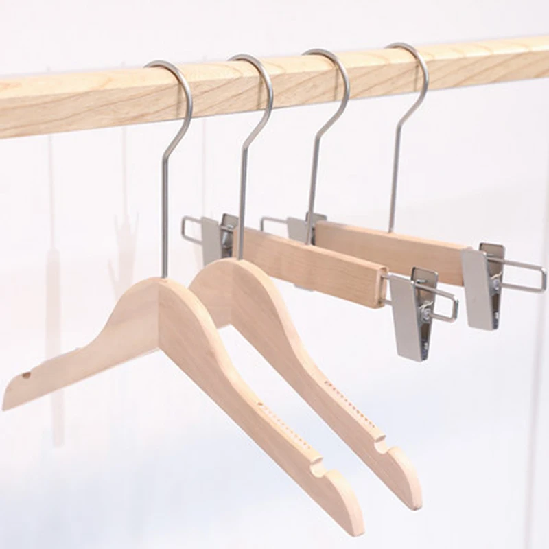 10 pcs/lot Solid Wood Clothes Hangers for Kids Children's Wooden Pants Hanger Anti-skid Shoulder Seamless Coat Hanging No Paint