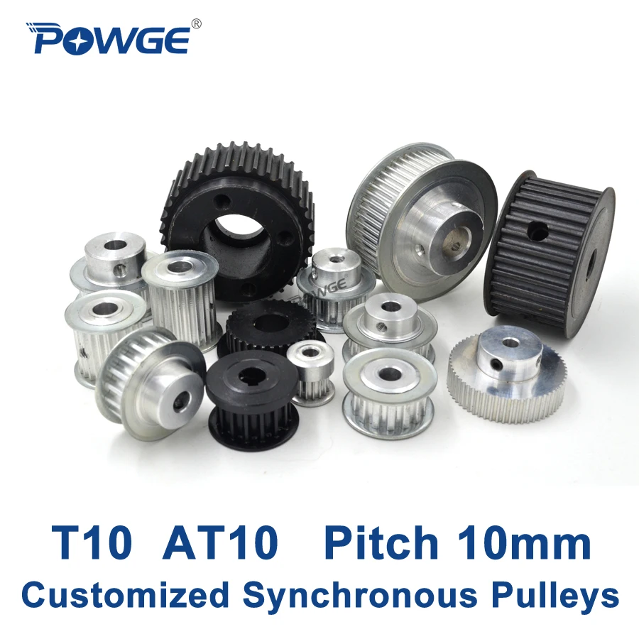 

POWGE Trapezoid T10 AT10 Synchronous Pulley Pitch 10mm Gear wheel Manufacture Customizing all kinds of T10 AT10 Timing pulley