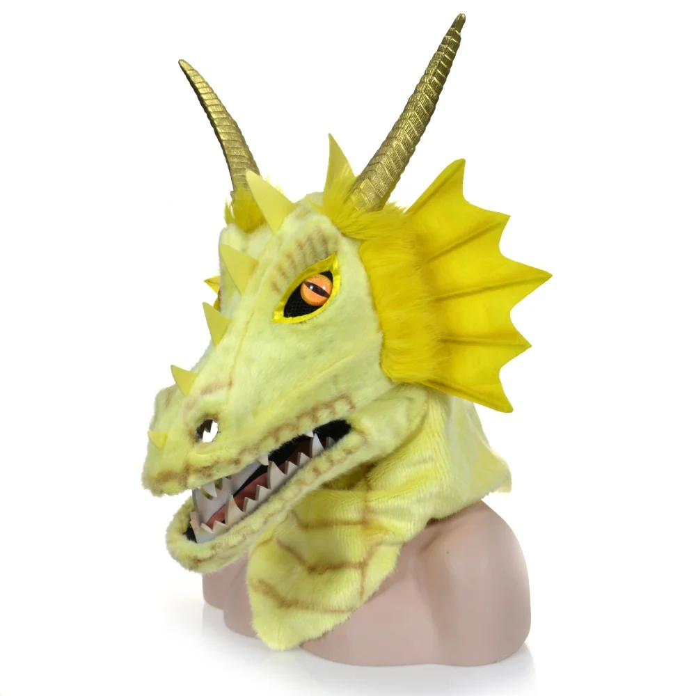 2022 HuiTai plush  handmade Cosplay moving mouth mask  yellow dargon  party-masks cosplay props