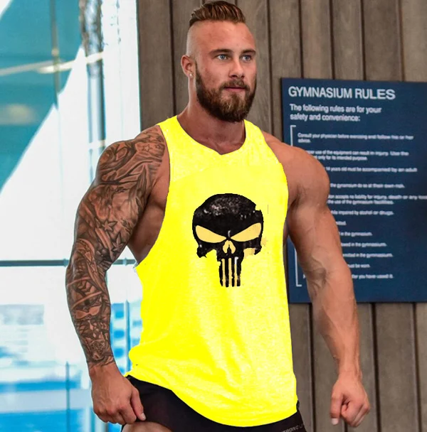 Skull Printed Bodybuilding Fitness Stringers Shirt Men Tank Top Running Vest Undershirt  Gym Sport Tank Top