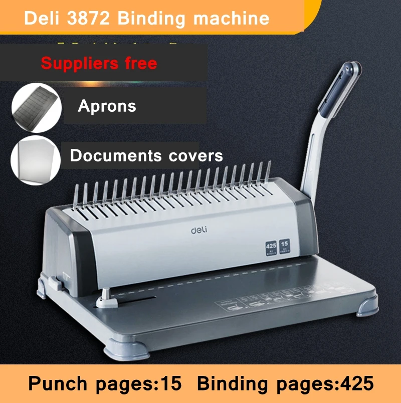 Deli 3872 Manual Comb binding machine office Financial binding machine 21 holes 425 pages binding thickness