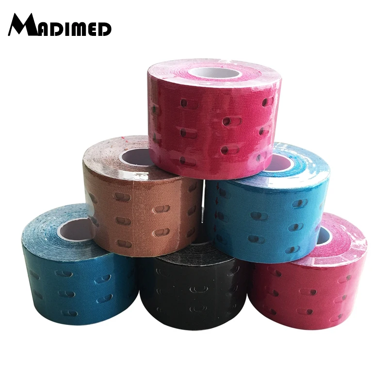 4Rolls/Lot 5cm*5m Breathable Punch Kinesiology Sports Tape Endurance Muscle Therapy Tape Strain Injury Support Prevent Fatigue