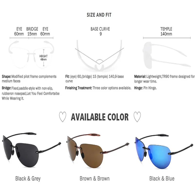 MAXJULI Men sunglasses Classic UV400 Fashion Driving Sports Unbreakable Rimless Oval Male Women's TR90 Frame Sun Eyewear 8008