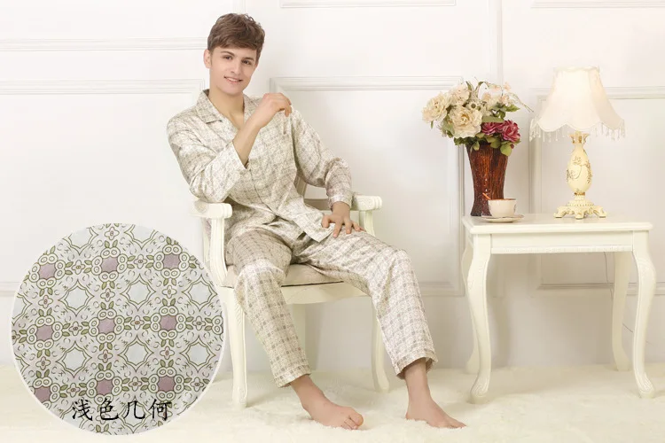 100%, silk silk pajamas set, men\'s silk home wear, long sleeve trousers, gold printing big size, loose burst 2