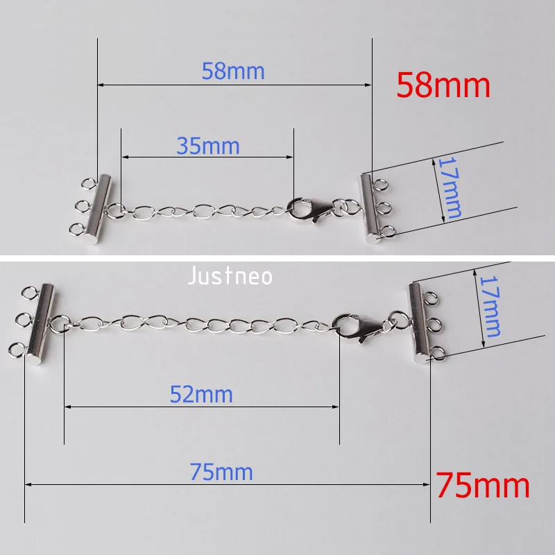 Solid 925 Sterling Silver Bracelet Necklace 3-Strand Extender Clasp, 3 Strand Necklace Hook Diy Jewelry Components