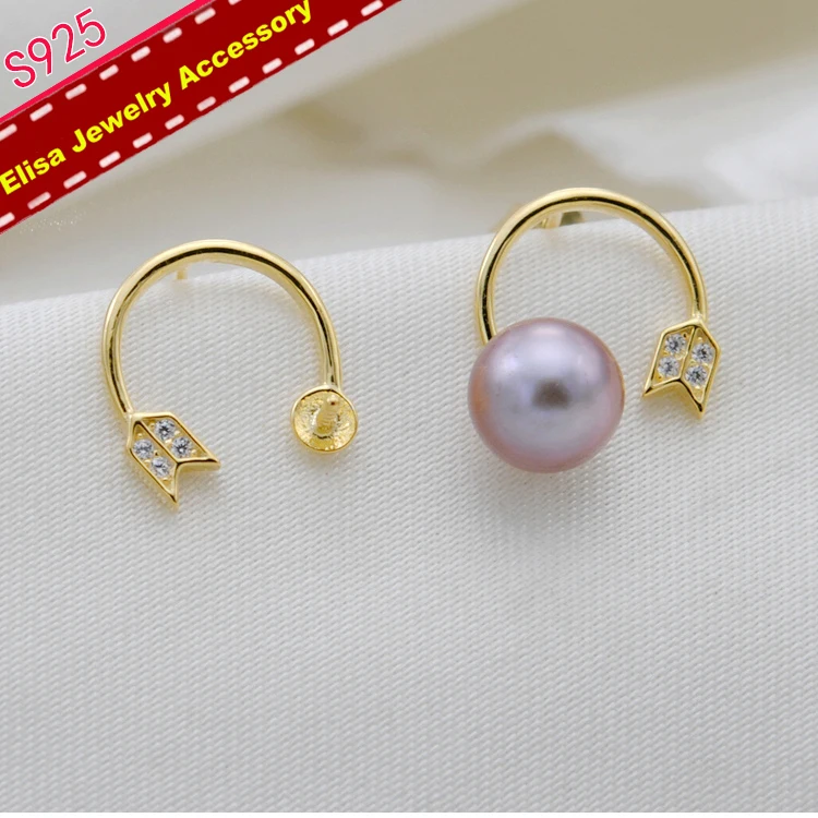 

Fashion Pearl Stud Earrings Holder S925 Sterling Silver Earrings Jewelry Components Silver&Gold Color 3Pairs/Lot