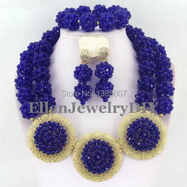 

Royal Blue Crystal Balls Necklace Bracelet Earrings Sets Costume Jewellry Nigerian Wedding African Beads Jewelry Set W7444