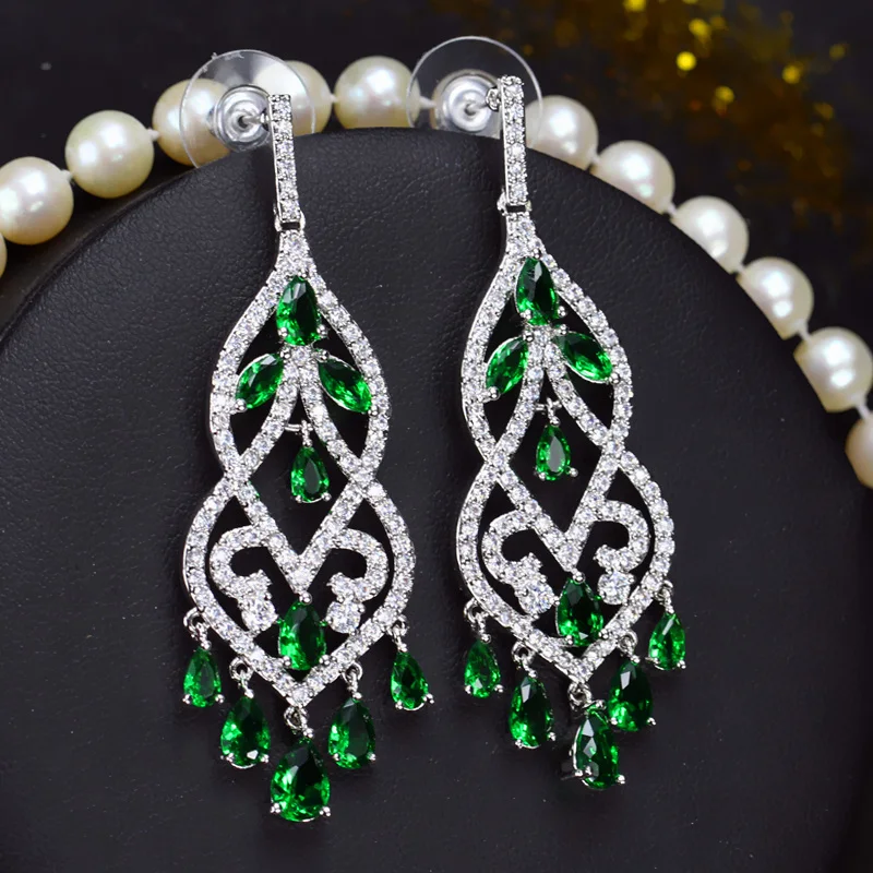 ANGELCZ Brand Ear Jewellery Fancy Chandelier Drop Inlay Royal Blue Austrian Crystal Evening Party Big Earrings For Ladies AE100 image 6