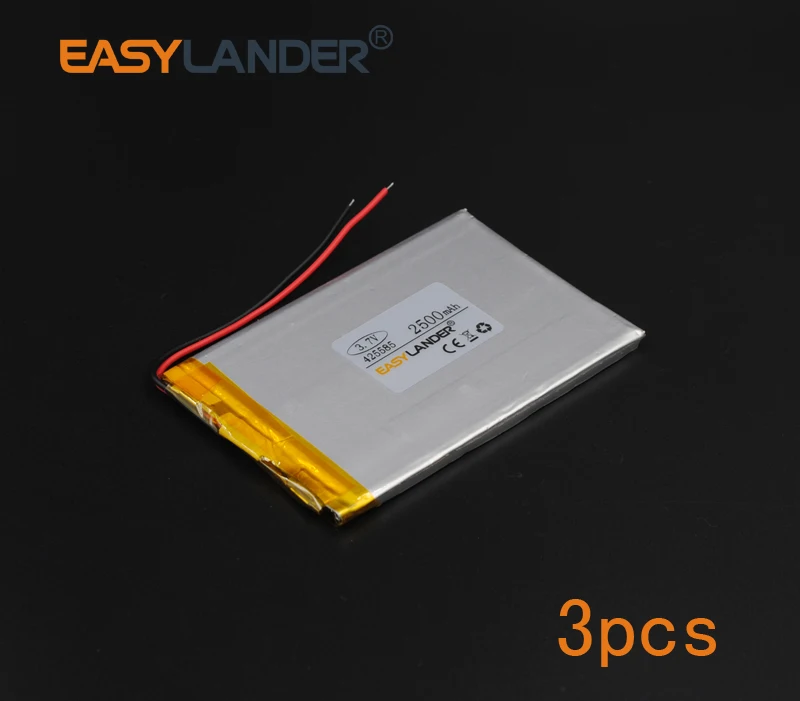 

3pcs/Lot 3.7V 2500mAh 425585 Polymer Li-ion Battery For Mp3 Mp4 PAD DVD DIY E-book bluetooth Vedio Game toys Tablet PC mobile