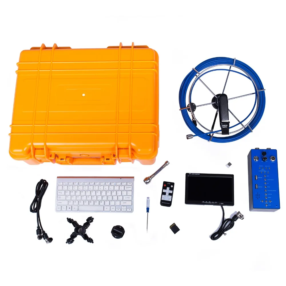 Menjual Baik Di Seluruh Dunia 25Mm Kepala Kamera 20M 7 Inch Drain Endoskop Video Inspection System dengan DVR dan Keyboard