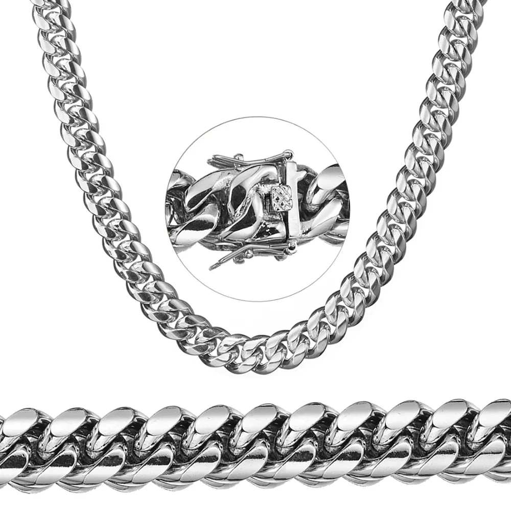 

Mens White Gold Filled Stainless Steel Curb Cuban Link Miami Chain 8/10/12/14/16/18mm Elegant Necklace Fashion Jewelry Choker