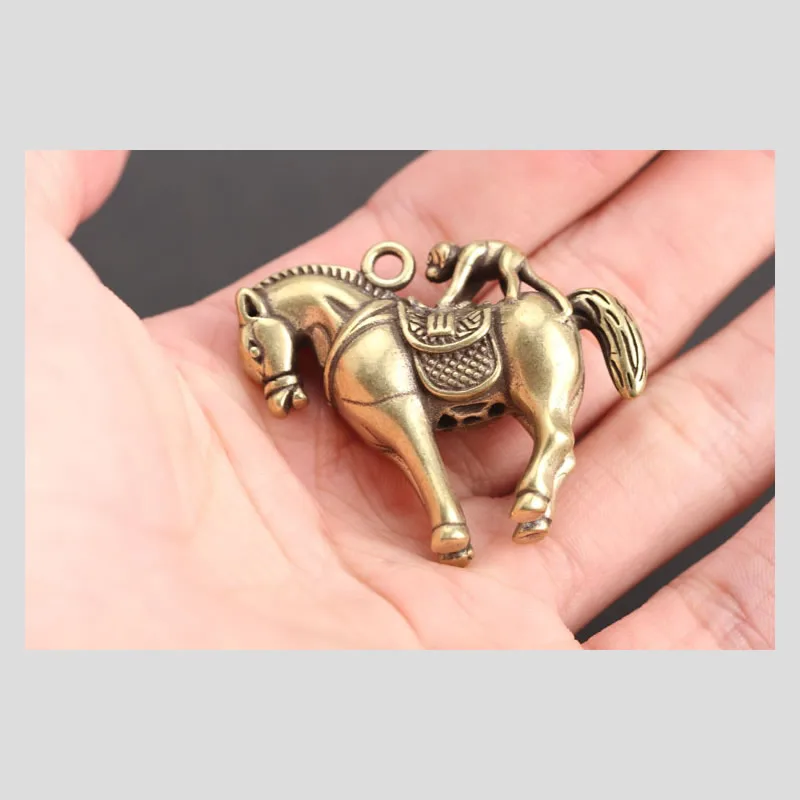 Creative Brass Horse And Monkey Cute Statue Key Chain Pendant Home Office Desktop Ornaments Funny Toys