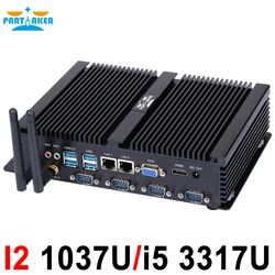 팬리스 미니 PC 산업용 컴퓨터, USB 3.0 4 * COM HDMI, 인텔 셀러론 C1037U C1007U 코어 i5 3317U 윈도우 10 리눅스