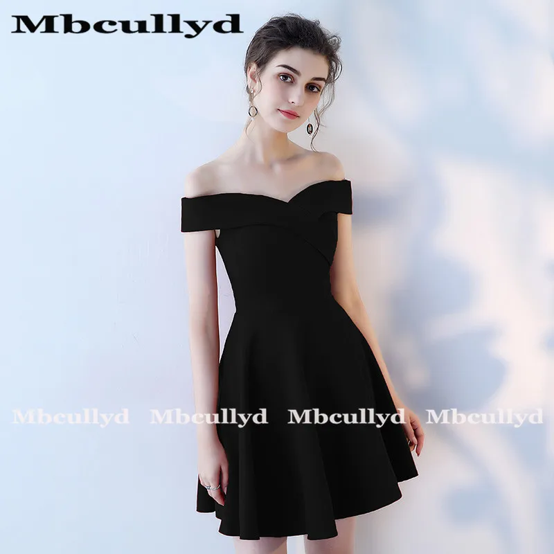 Mbcully-vestido de noche de satén con hombros descubiertos para mujer, minivestido Formal de fiesta, color negro, sencillo, 2023