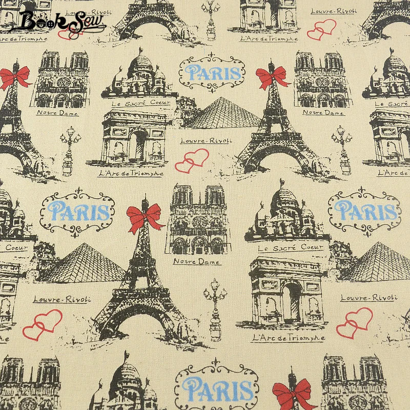 Home Textile Paris Theme Style Cotton Linen Fabric Booksew Sewing Tissu For Tablecloth Pillow Bag Curtain Cushion Decoration CM