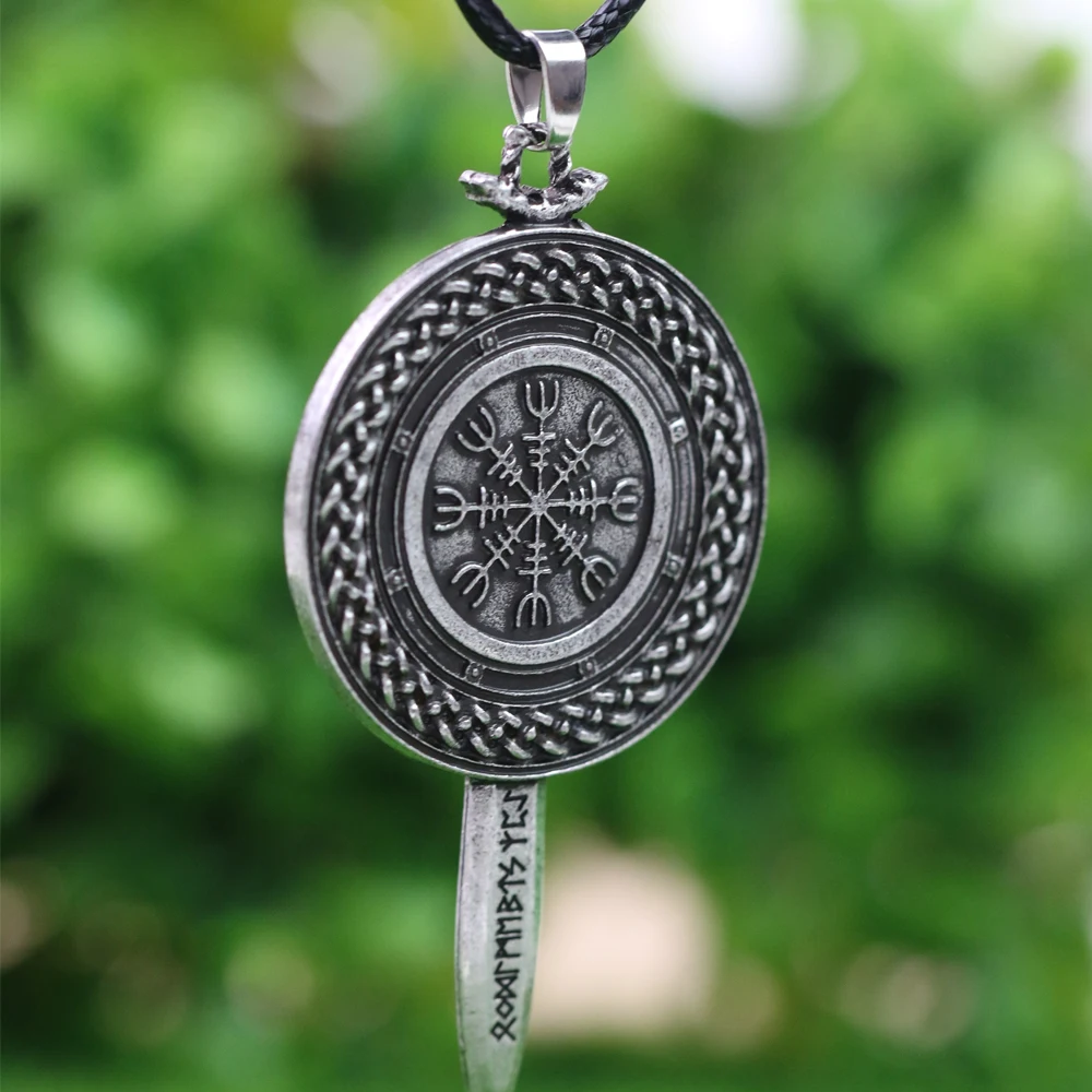 LANGHONG nordyccy wikingowie naszyjnik Vegvisir RUNE i miecz wisiorek amulet naszyjnik oryginalna biżuteria talizman