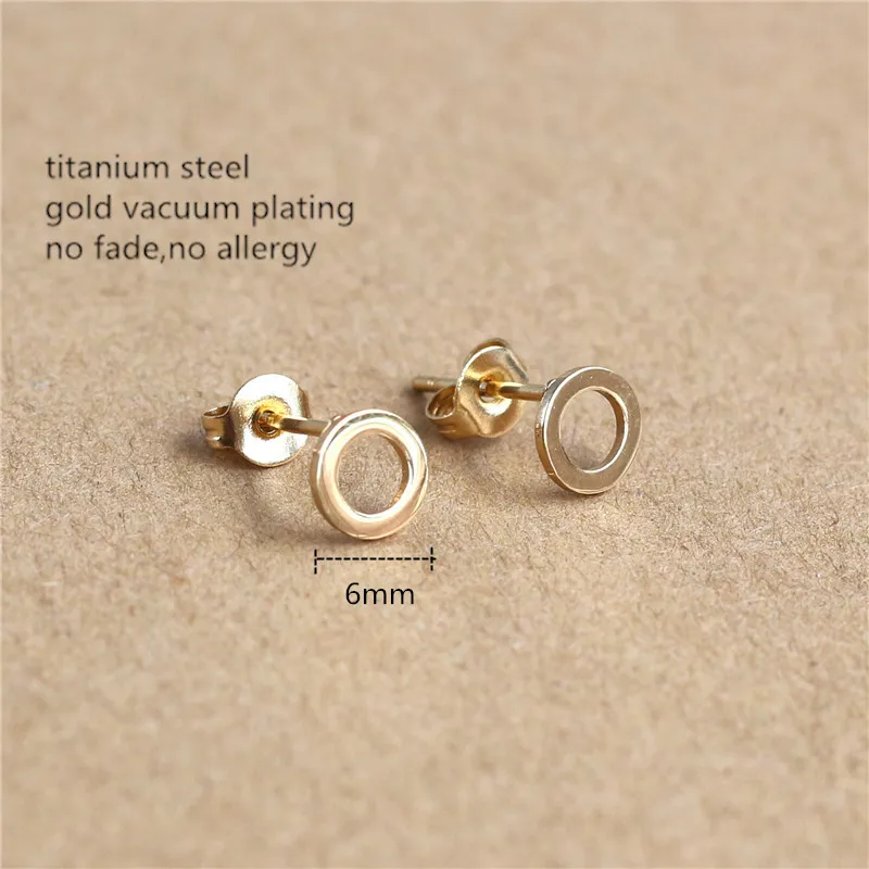 316 L Stainless Steel Titanium Stud Earrings Brief Style Circle Hollow Out Gold-color IP Plating No Fade Allergy Free