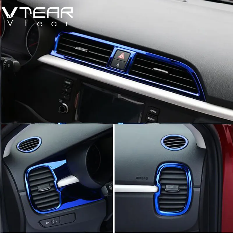 Vtear For Kia Rio 4 x line Accessories air outlet circle cover x-line interior mouldings car-styling chrome trim decoration 2019