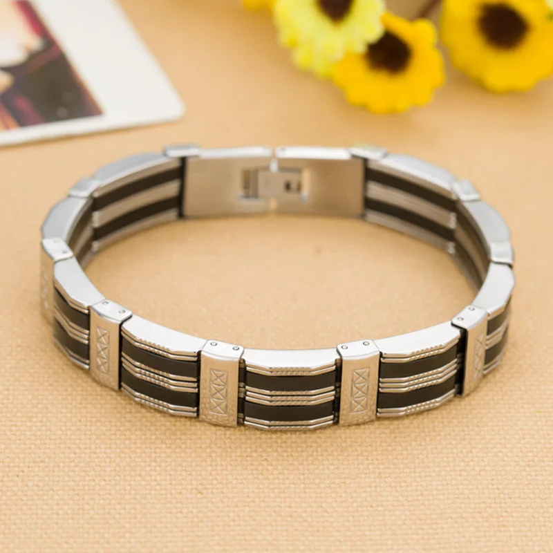 High Quality Personality Men Bracelet Stainless Steel & Silicone Bracelets Men Jewelry Accessories For Best Friends Wristband