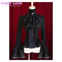 Black white gothic Lolita Blouse Bell Sleeves Ruffles Cotton Blouse for Women (without the bowtie)