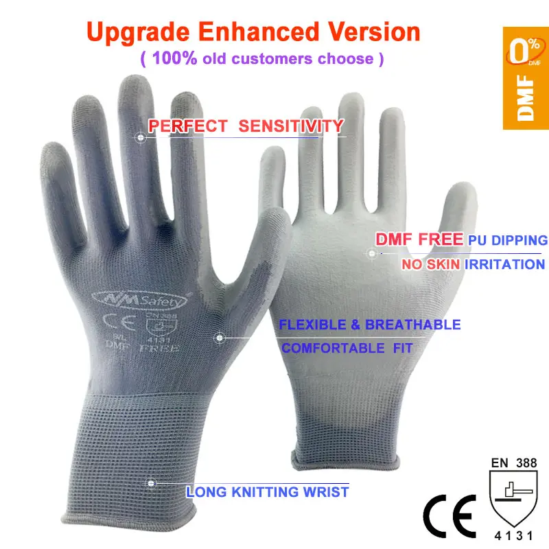 NMSafety High Quality 24 Pieces/12 Pairs Work Gloves With PU Rubber Palm Coating Safety Protective Glove