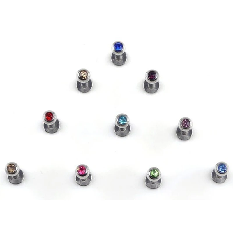 PINKSEE 10pcs Crystal Rhinestone 316 Steel Ball Bars Labret Lip Body Jewelry Piercing пирсинг